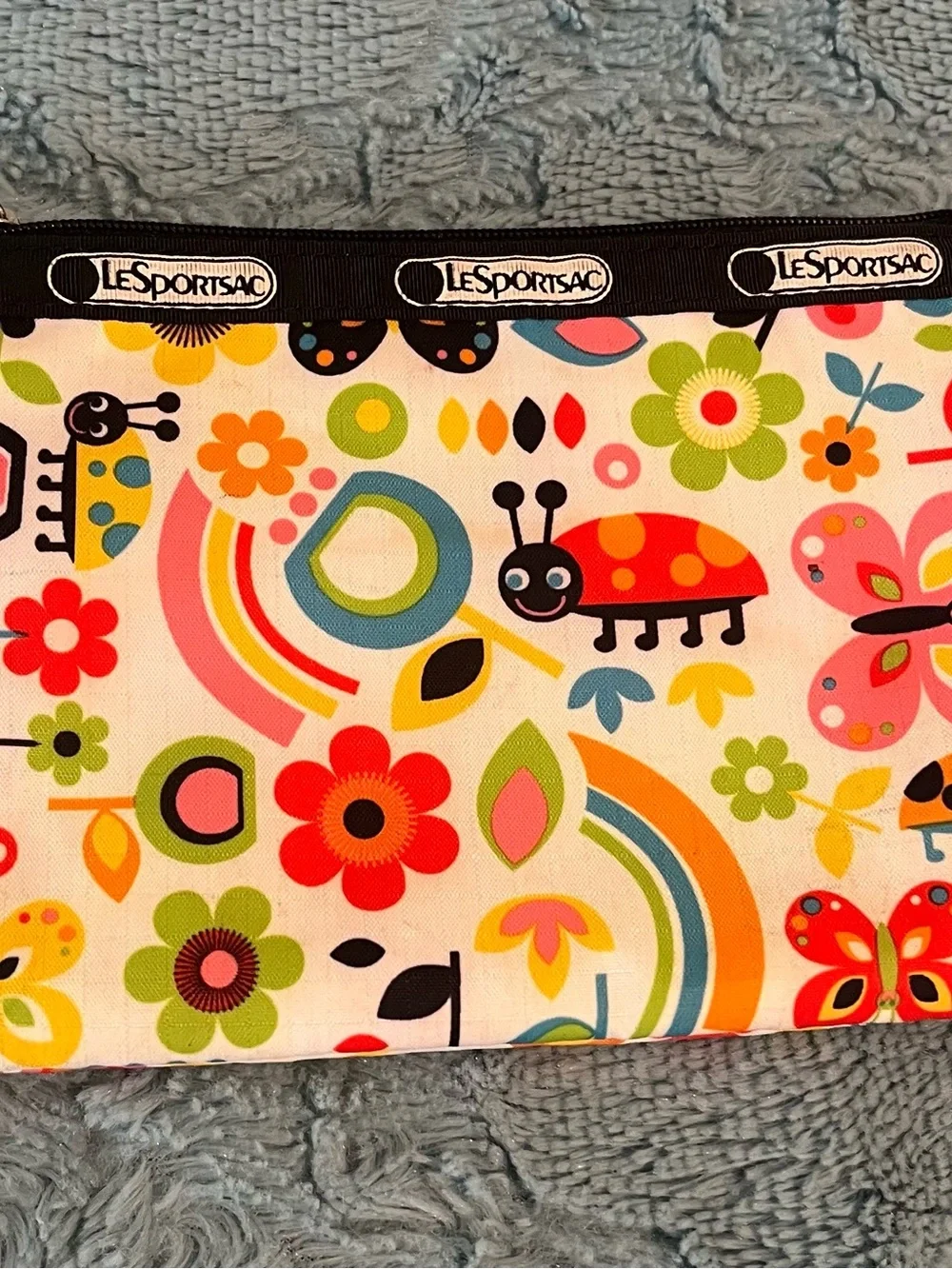 LeSportsac Floral Rainbow Triple Zip Makeup Bag - White with Multicolor Print